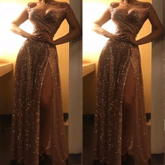 Glittering Off-the-Shoulder Split Prom Dress Long On Sale
