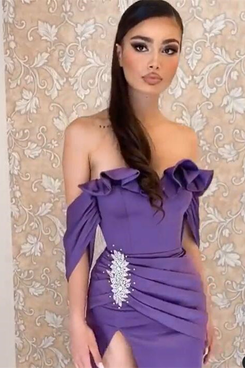 Modern Off-the-Shoulder Purple Prom Dress Split Long