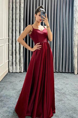 Spaghetti-Straps Sweetheart Long A-Line Prom Dress with Beads