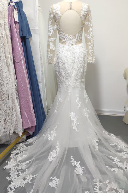 Lace Mermaid Wedding Dress with Long Sweetheart Sleeves