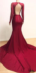 Long Sleevess Lace Appliques Mermaid Prom Dress With Slit