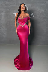 Modern Fuchsia One Shoulder Prom Dress Mermaid Long With Beads
