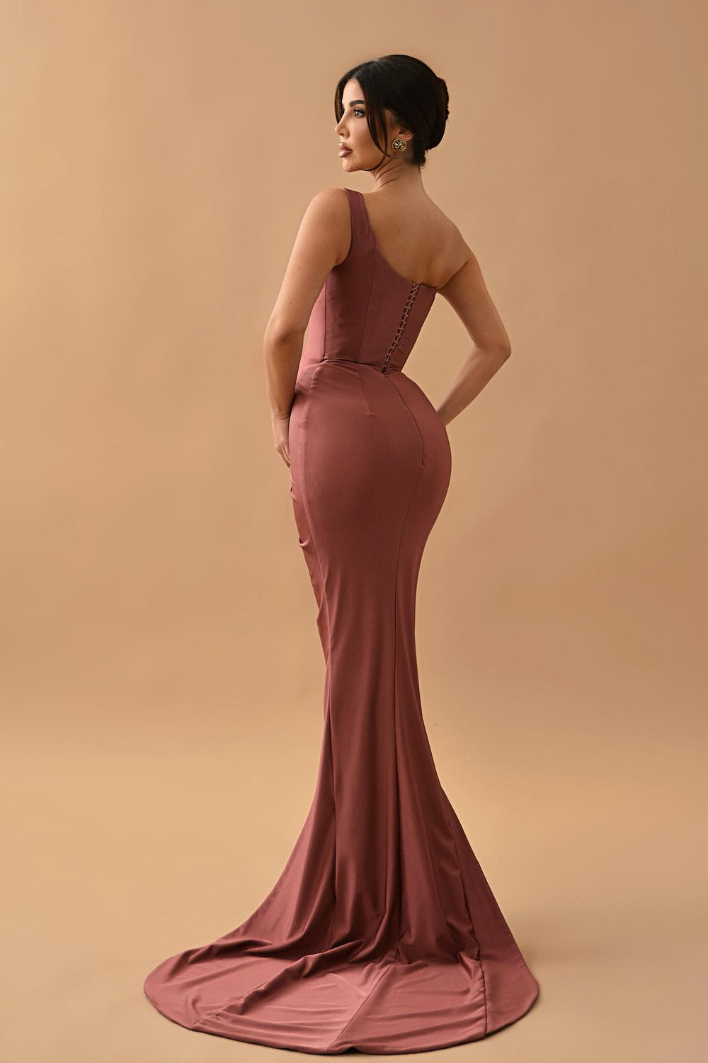 Gorgeous Dusty Rose One Shoulder Mermaid Prom Dress Pleats With Split
