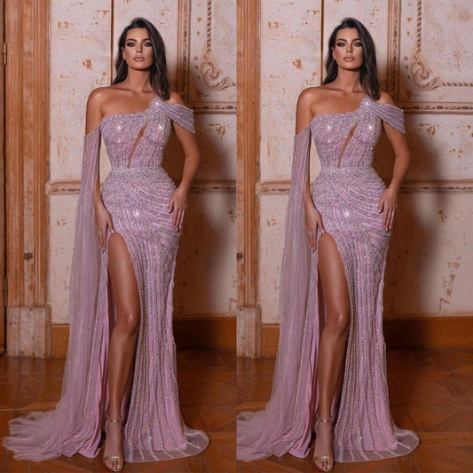 Gorgeous One ShoulderProm Dress Mermaid  Sequins Long With Split