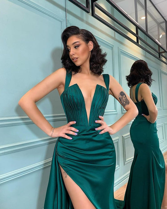 Dark Green Mermaid Evening Dress With Slit