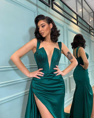 Dark Green Mermaid Evening Dress With Slit