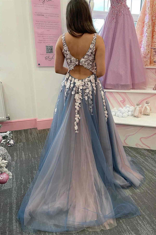 Gorgeous V-Neck Sleeveless A-line Prom Dress Appliques With Split