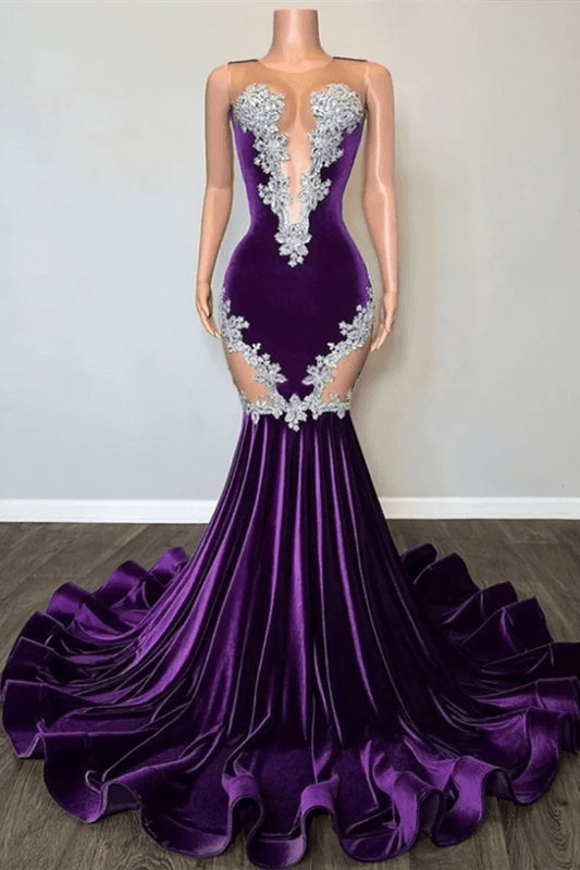 Fabulous Purple Scoop Sleeveless Mermaid Prom Gown With Beadings Appliques Online