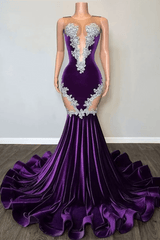 Fabulous Purple Scoop Sleeveless Mermaid Prom Gown With Beadings Appliques Online