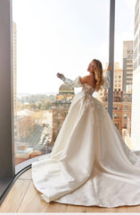 White A-line Long Prom Dress Sequins Beaded Appliques