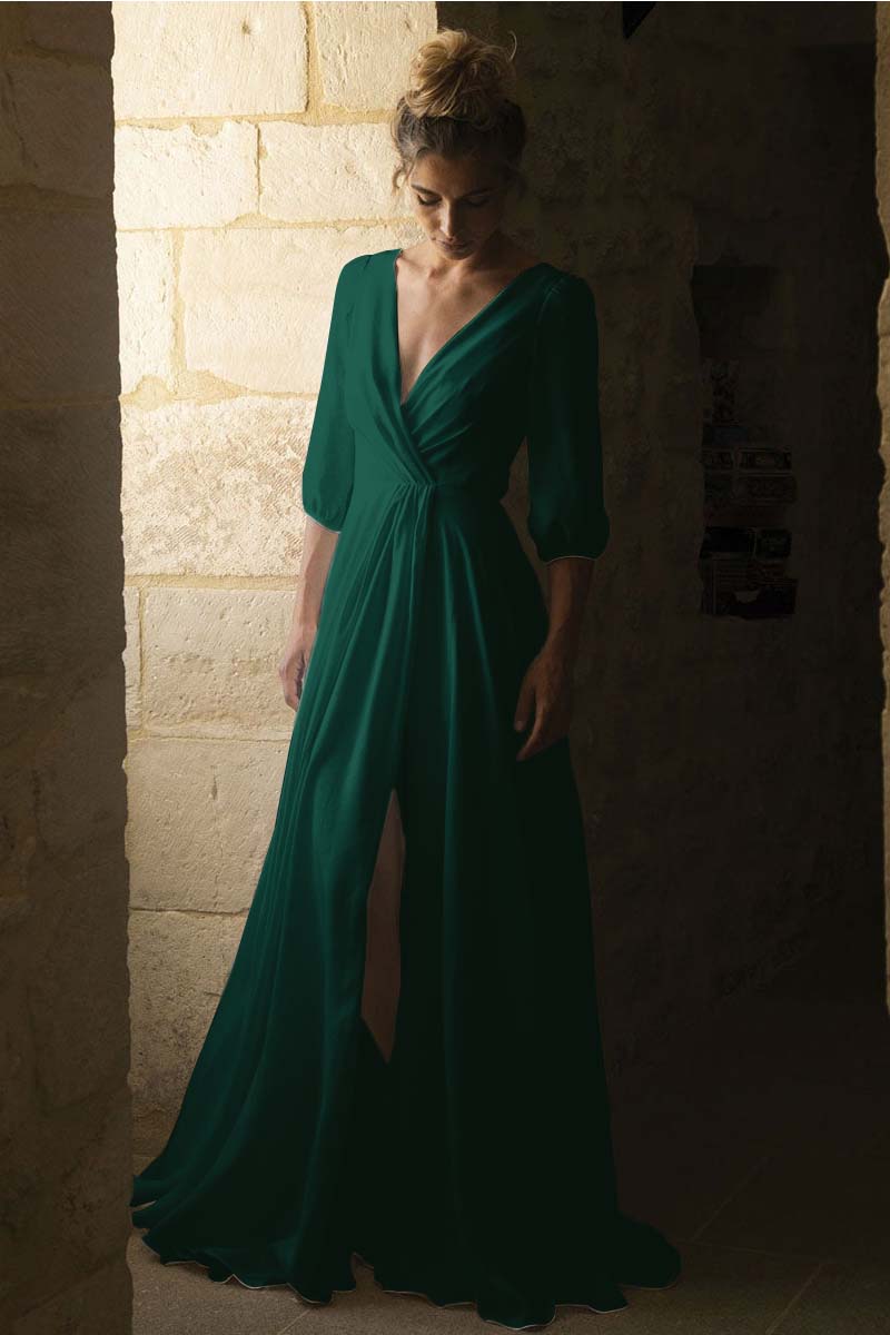 V-Neck Half-Sleeve Bridal Gown