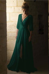 V-Neck Half-Sleeve Bridal Gown