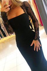 Black Long Sleeves Mermaid Prom Dress Lace