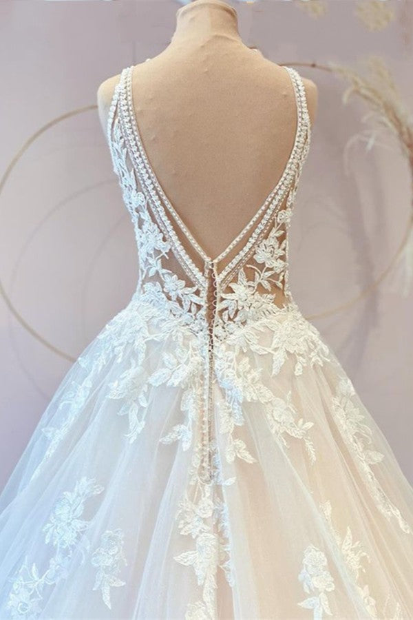 Sweetheart Princess Wedding Dresses with Long Lace and Tulle Appliques