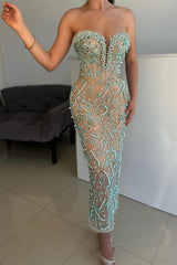 Beautiful Sweetheart Sheath Pearls Prom Dresses Long With Beadings