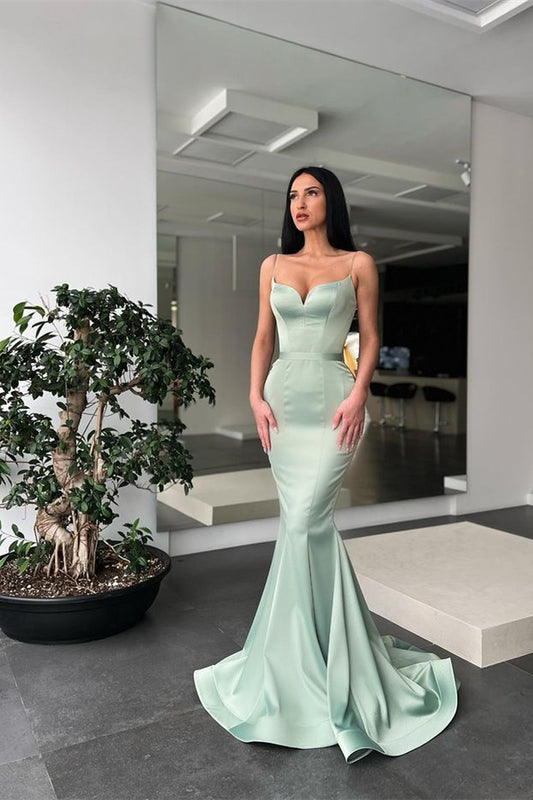 Gorgeous Dusty Sage Mermaid Prom Dress Long Spaghetti-Straps