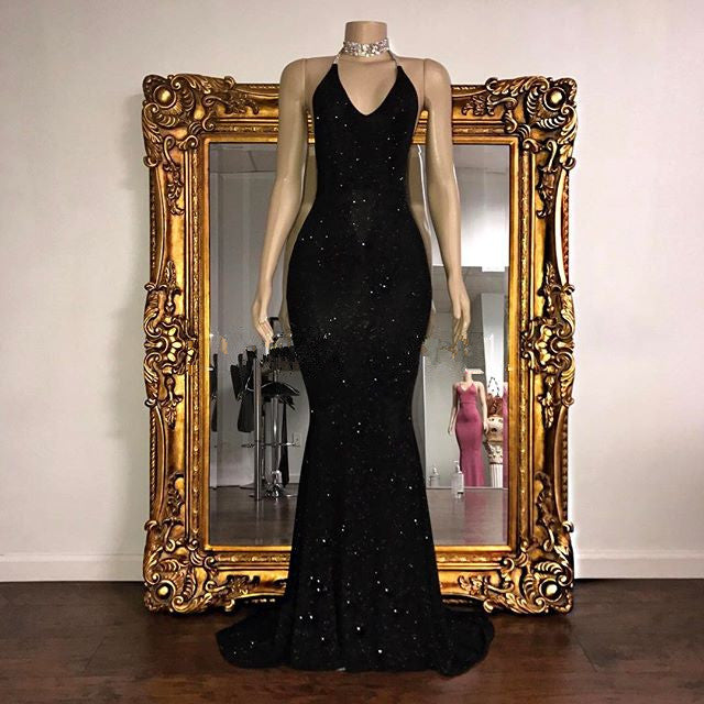Classic Spaghetti-Straps Sequins Prom Dress Mermaid Sleeveless