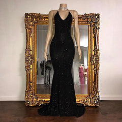 Classic Spaghetti-Straps Sequins Prom Dress Mermaid Sleeveless