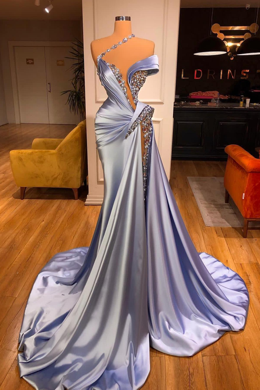 Off-the-Shoulder Mermaid Prom Dress Long Beadings with High Split
