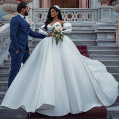 Elegant Sleeved Princess Wedding Gown in Satin