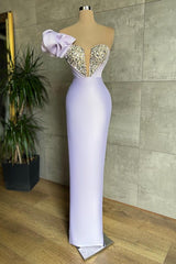 Charming Light Lilac One Shoulder Prom Dress Mermaid Sweetheart With Crystals