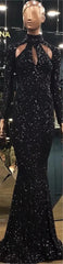 Black Green Long Sleeve Prom Dress Sexy Mermaid Dress