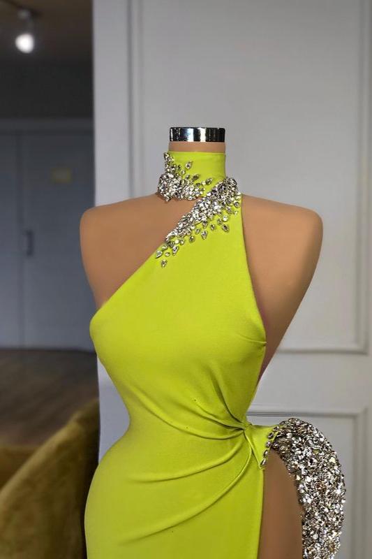 High Neck Mermaid Long Prom Dress With Slit
