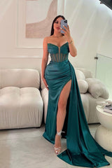 Fabulous Sweetheart Sleeveless Mermaid Prom Gown With Split Beadings Ruffles