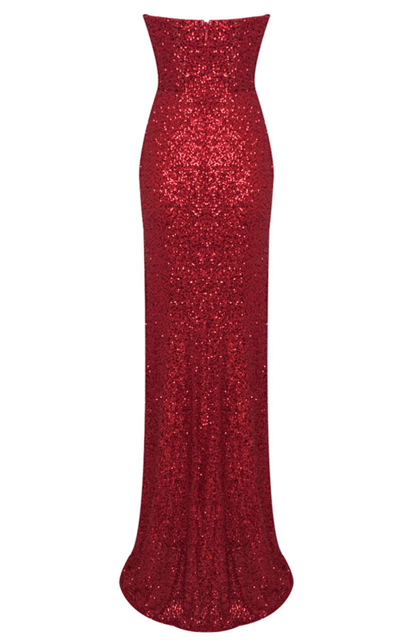 Gorgeous Red V-Neck Sequin Mermaid Prom Dress Sleeveless High Split