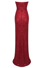 Gorgeous Red V-Neck Sequin Mermaid Prom Dress Sleeveless High Split