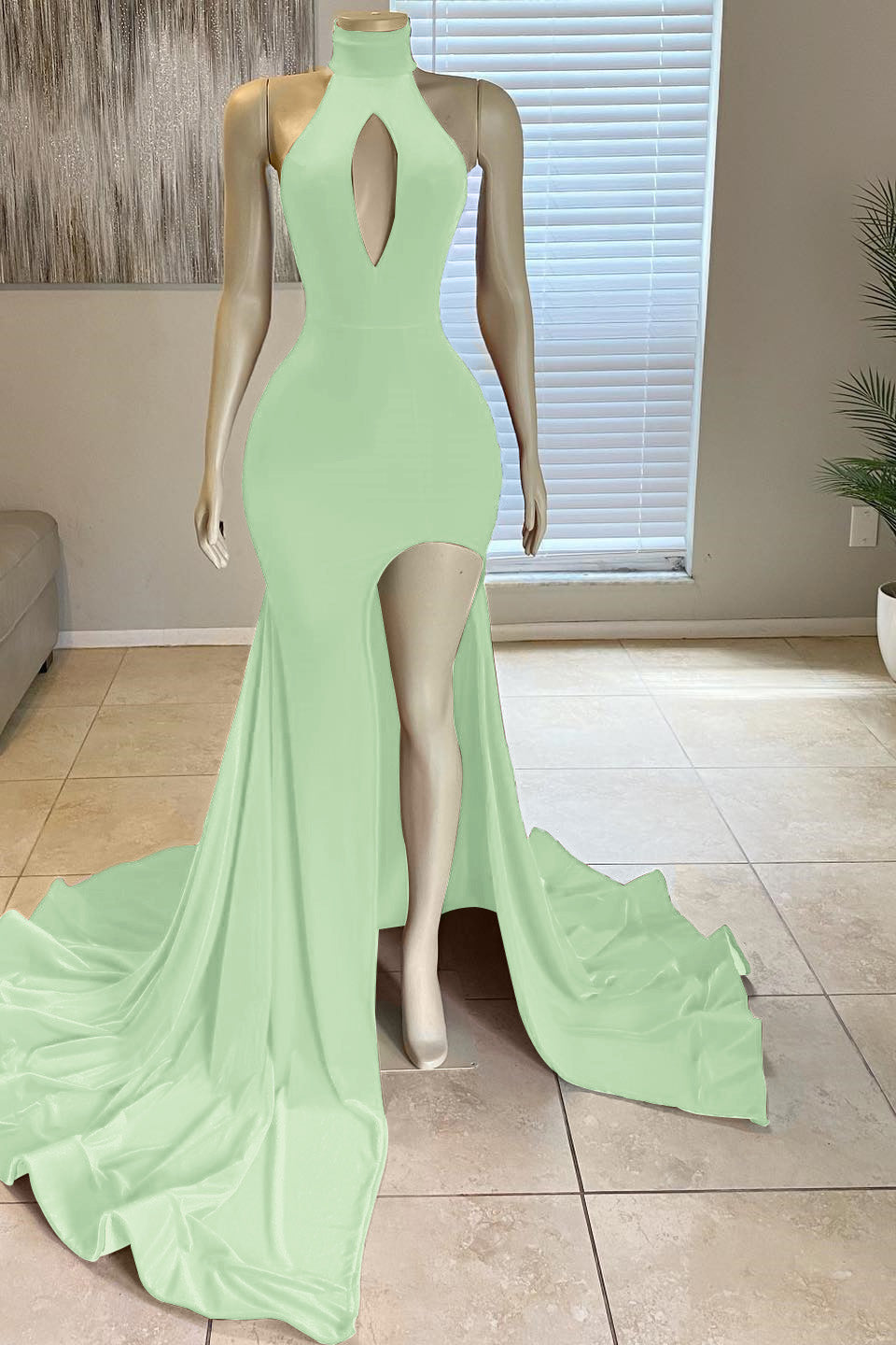 Glorious Red Front Split Mermaid High-Neck Prom Dress Online