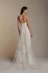 Gorgeous Ivory Appliqued Pleated Satin Backless Prom Dress