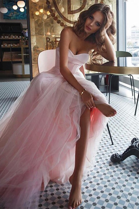 Glamorous Pink Sweetheart Prom Dress Tulle Long On Sale