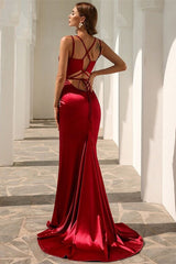 Elegant Spaghetti-Straps Mermaid Prom Dress Long V-Neck Sleeveless