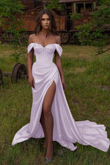  Off-the-Shoulder Beaded Prom Dress Sweetheart Mermaid Split Dress