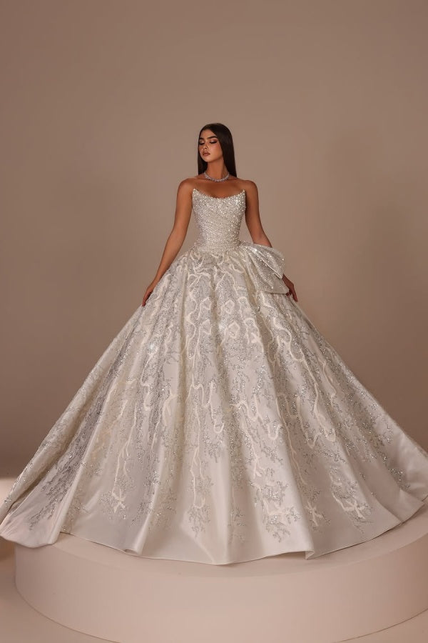 Sliver Strapless Long Prom Dress A-Line Sleeveless with Sequins