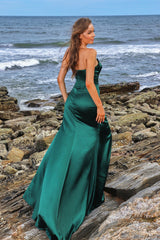 Chic Dusty Blue Strapless Prom Dress Mermaid Long With Split