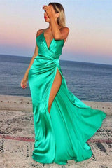 Gorgeous Emerald Green Spaghetti-Straps Mermaid Prom Dress With Split