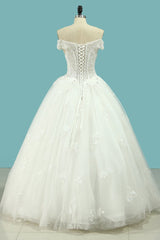 Off-The-Shoulder A-Line Wedding Dress with Elegant Lace Appliques and Sequins Tulle