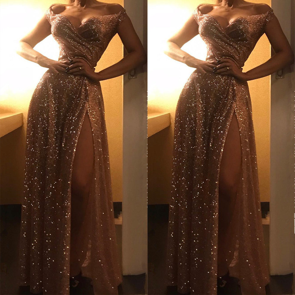 Off-the-Shoulder Stunning Sequins Prom Dress Slit On Sale
