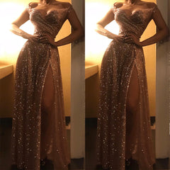 Off-the-Shoulder Stunning Sequins Prom Dress Slit On Sale