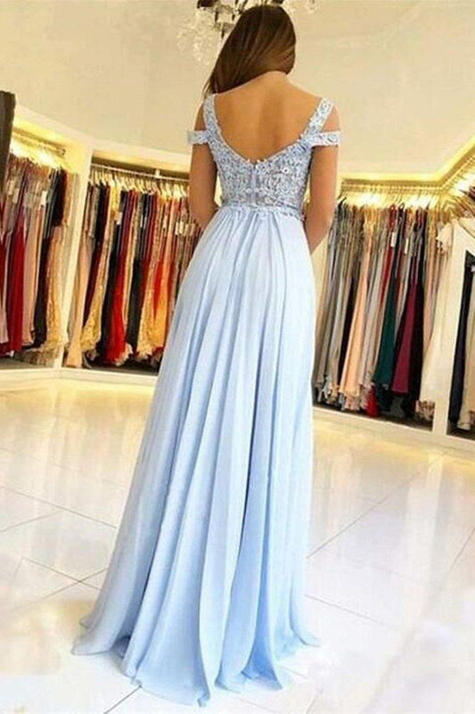 Sky Elegant Off-the-Shoulder Long Prom Dress Chiffon With Lace Appliques