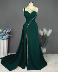 Fuchsia Evening Dress Long One Shoulder With Slit Pleated Beadings