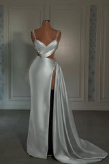 Glamorous Pink Prom Dress Sweetheart Spaghetti Strap With High Slit Trail