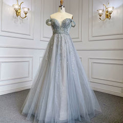 Dusty Blue Sequin Prom Dress Long A Line V Neck Sleeveless Backless