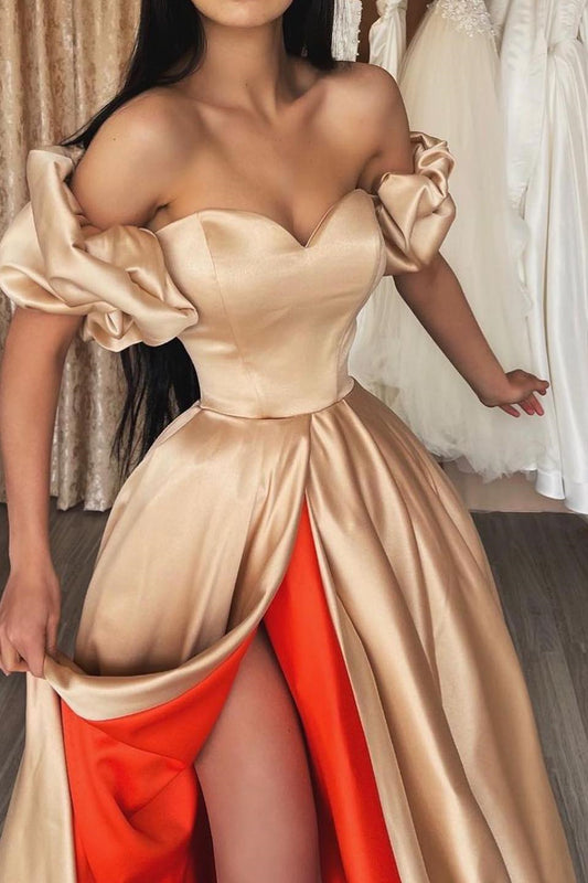 Elegant Off-the-Shoulder Prom Dress Long Sweetheart With Slit