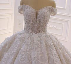 Sweetheart Off-the-Shoulder Backless Wedding Dress with Lace Ruffles and Tulle Appliques by Miabel