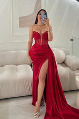 Fabulous Sweetheart Sleeveless Mermaid Prom Gown With Split Beadings Ruffles