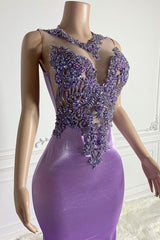 Stunning Lilac Sleeveless Prom Dress Mermaid Long With Beadings Online