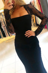Black Long Sleeves Mermaid Prom Dress Lace